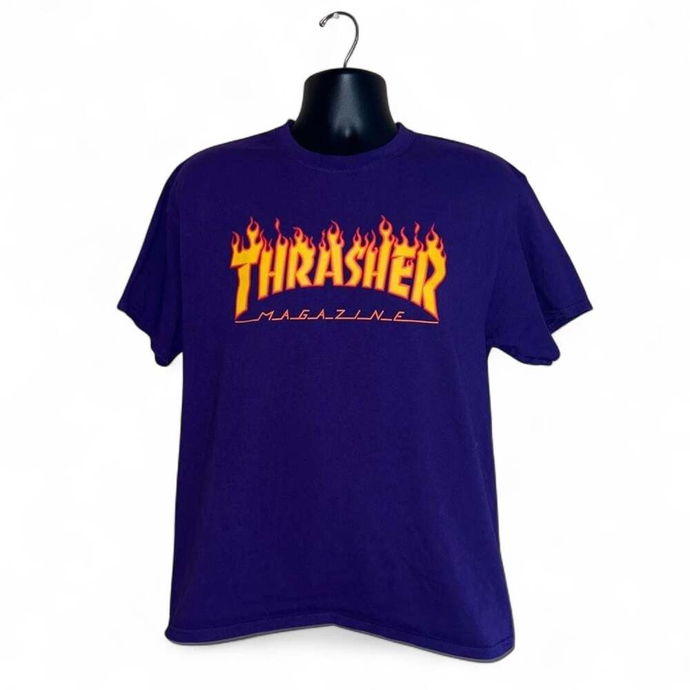 Thrasher Magazine Classic Flame Logo Graphic T-Shirt in Purple